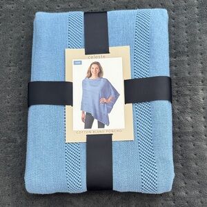 Celeste Sky Blue Cotton Blend Lightweight Poncho, One Size, NWT